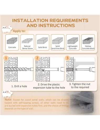 PawHut 4PCs Wall-Mounted Cat Shelves w/ Scratching Post, Hammock, Nest - Dark Grey