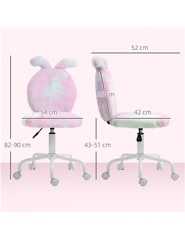 HOMCOM Fuzzy Office Chair with Bunny Ears, Faux Fur Swivel Desk Chair, Armless Makeup Vanity Chair with Adjustable Height for Be