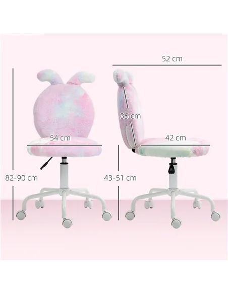 HOMCOM Fuzzy Office Chair with Bunny Ears, Faux Fur Swivel Desk Chair, Armless Makeup Vanity Chair with Adjustable Height for Be