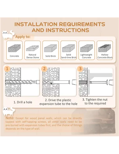 PawHut 4PCs Wall-Mounted Cat Shelves w/ Scratching Post, Hammock, Nest - Brown