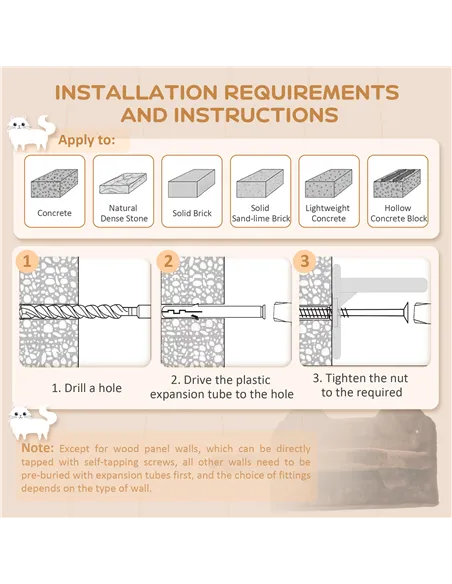 PawHut 4PCs Wall-Mounted Cat Shelves w/ Scratching Post, Hammock, Nest - Brown