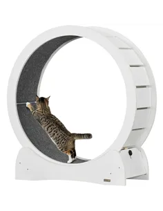 PawHut 30" Wooden Cat Running Wheel with Brake, White