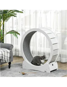 PawHut 30" Wooden Cat Running Wheel with Brake, White 2