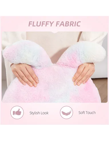 HOMCOM Fuzzy Office Chair with Bunny Ears, Faux Fur Swivel Desk Chair, Armless Makeup Vanity Chair with Adjustable Height for Be