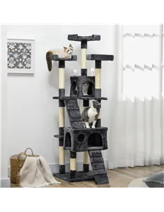 PawHut 173cm Cat Tree Scratching House, Activity Play Centre, Charcoal Grey 2