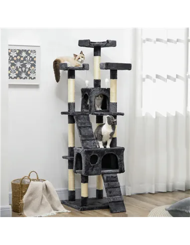 PawHut 173cm Cat Tree Scratching House, Activity Play Centre, Charcoal Grey