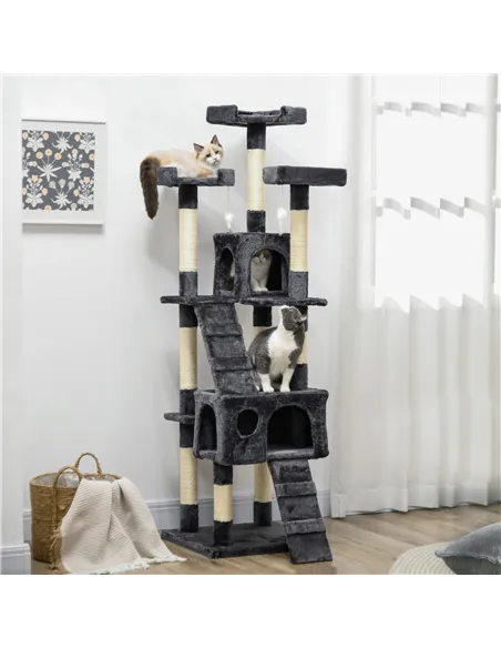 PawHut 173cm Cat Tree Scratching House, Activity Play Centre, Charcoal Grey
