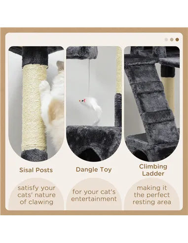 PawHut 173cm Cat Tree Scratching House, Activity Play Centre, Charcoal Grey