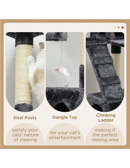 PawHut 173cm Cat Tree Scratching House, Activity Play Centre, Charcoal Grey