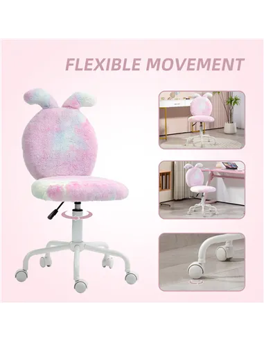 HOMCOM Fuzzy Office Chair with Bunny Ears, Faux Fur Swivel Desk Chair, Armless Makeup Vanity Chair with Adjustable Height for Be