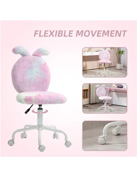 HOMCOM Fuzzy Office Chair with Bunny Ears, Faux Fur Swivel Desk Chair, Armless Makeup Vanity Chair with Adjustable Height for Be