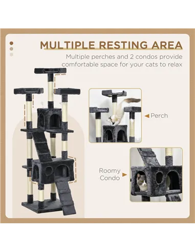 PawHut 173cm Cat Tree Scratching House, Activity Play Centre, Charcoal Grey