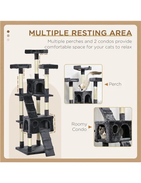 PawHut 173cm Cat Tree Scratching House, Activity Play Centre, Charcoal Grey