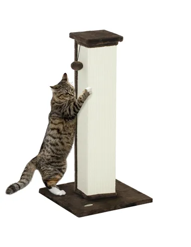 PawHut 81cm Cat Scratcher, Vertical Full Scratcher w/ Natural Sisal Rope, Hanging Ball, Soft Plush - Brown