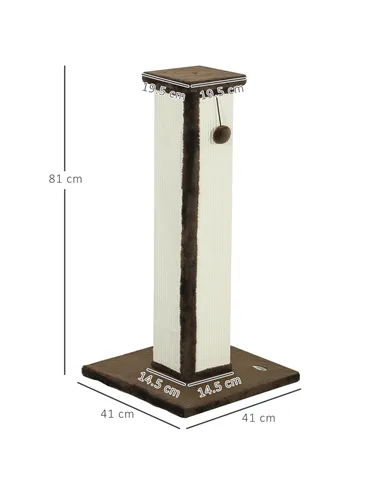 PawHut 81cm Cat Scratcher, Vertical Full Scratcher w/ Natural Sisal Rope, Hanging Ball, Soft Plush - Brown