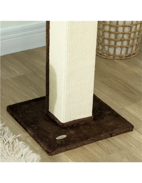 PawHut 81cm Cat Scratcher, Vertical Full Scratcher w/ Natural Sisal Rope, Hanging Ball, Soft Plush - Brown