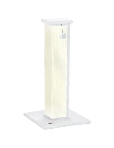 PawHut 81cm Cat Scratcher, Vertical Full Scratcher w/ Natural Sisal Rope, Hanging Ball, Soft Plush - White