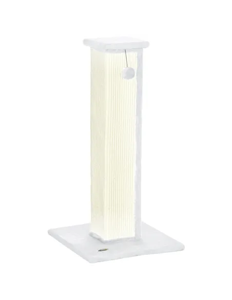 PawHut 81cm Cat Scratcher, Vertical Full Scratcher w/ Natural Sisal Rope, Hanging Ball, Soft Plush - White
