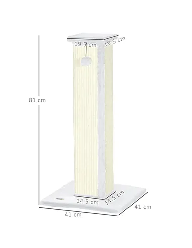 PawHut 81cm Cat Scratcher, Vertical Full Scratcher w/ Natural Sisal Rope, Hanging Ball, Soft Plush - White