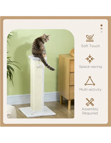 PawHut 81cm Cat Scratcher, Vertical Full Scratcher w/ Natural Sisal Rope, Hanging Ball, Soft Plush - White