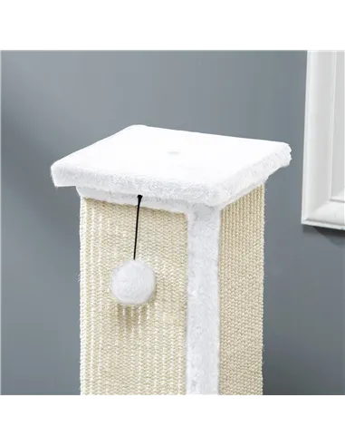 PawHut 81cm Cat Scratcher, Vertical Full Scratcher w/ Natural Sisal Rope, Hanging Ball, Soft Plush - White