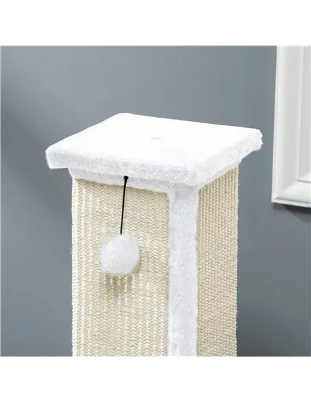 PawHut 81cm Cat Scratcher, Vertical Full Scratcher w/ Natural Sisal Rope, Hanging Ball, Soft Plush - White