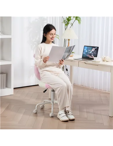 HOMCOM Fuzzy Office Chair with Bunny Ears, Faux Fur Swivel Desk Chair, Armless Makeup Vanity Chair with Adjustable Height for Be