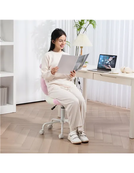 HOMCOM Fuzzy Office Chair with Bunny Ears, Faux Fur Swivel Desk Chair, Armless Makeup Vanity Chair with Adjustable Height for Be