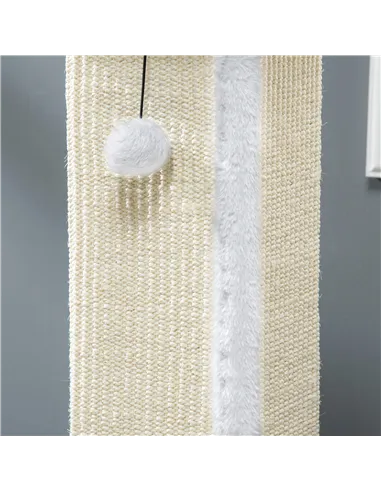 PawHut 81cm Cat Scratcher, Vertical Full Scratcher w/ Natural Sisal Rope, Hanging Ball, Soft Plush - White