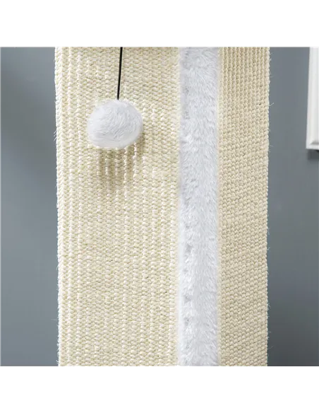 PawHut 81cm Cat Scratcher, Vertical Full Scratcher w/ Natural Sisal Rope, Hanging Ball, Soft Plush - White