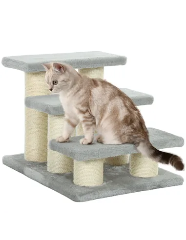 PawHut Pet Stairs 3-step Pet Ladder Cat dog Stairs Climb Ladder Cat Tree, Grey