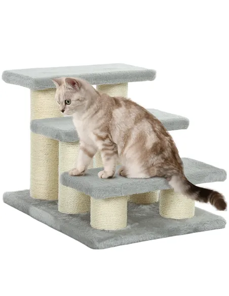 PawHut Pet Stairs 3-step Pet Ladder Cat dog Stairs Climb Ladder Cat Tree, Grey