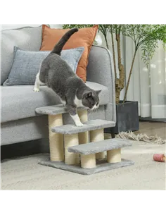 PawHut Pet Stairs 3-step Pet Ladder Cat dog Stairs Climb Ladder Cat Tree, Grey 2