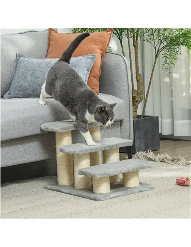 PawHut Pet Stairs 3-step Pet Ladder Cat dog Stairs Climb Ladder Cat Tree, Grey