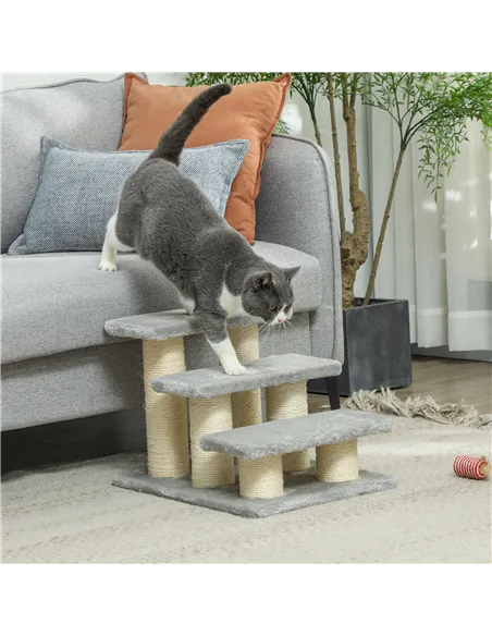 PawHut Pet Stairs 3-step Pet Ladder Cat dog Stairs Climb Ladder Cat Tree, Grey