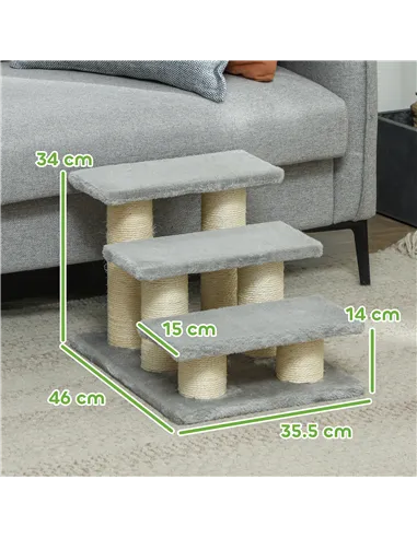 PawHut Pet Stairs 3-step Pet Ladder Cat dog Stairs Climb Ladder Cat Tree, Grey