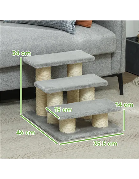 PawHut Pet Stairs 3-step Pet Ladder Cat dog Stairs Climb Ladder Cat Tree, Grey