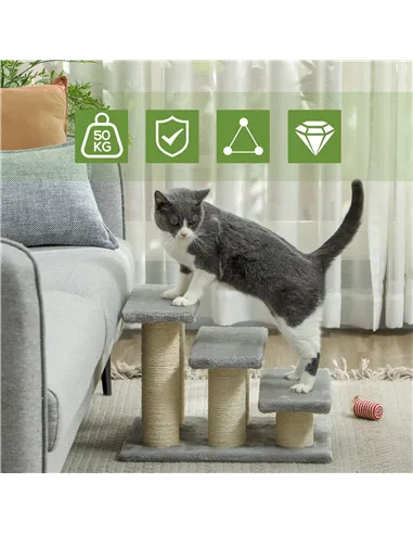PawHut Pet Stairs 3-step Pet Ladder Cat dog Stairs Climb Ladder Cat Tree, Grey