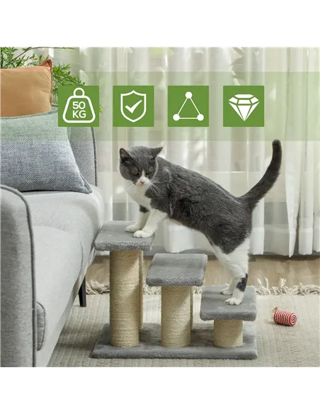PawHut Pet Stairs 3-step Pet Ladder Cat dog Stairs Climb Ladder Cat Tree, Grey