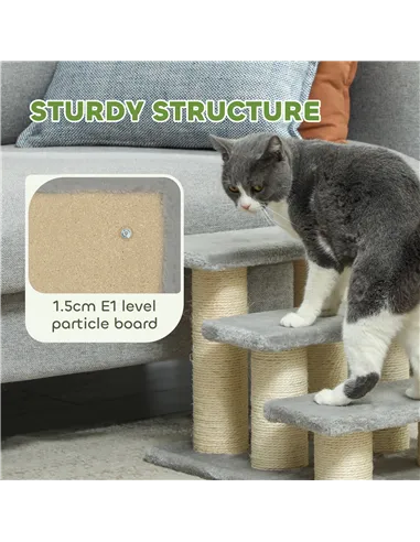 PawHut Pet Stairs 3-step Pet Ladder Cat dog Stairs Climb Ladder Cat Tree, Grey