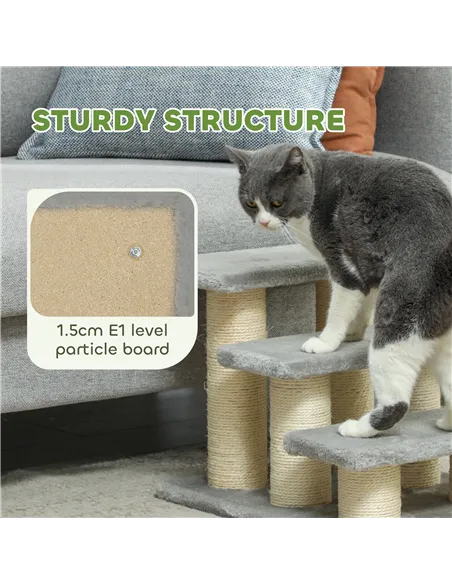 PawHut Pet Stairs 3-step Pet Ladder Cat dog Stairs Climb Ladder Cat Tree, Grey