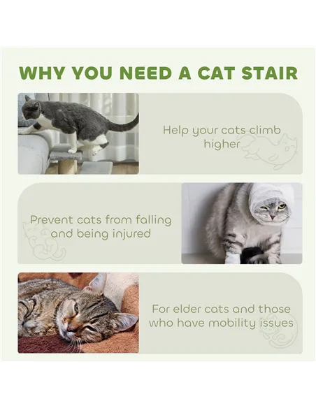 PawHut Pet Stairs 3-step Pet Ladder Cat dog Stairs Climb Ladder Cat Tree, Grey