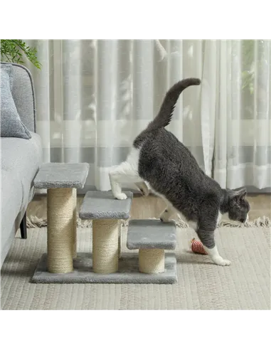 PawHut Pet Stairs 3-step Pet Ladder Cat dog Stairs Climb Ladder Cat Tree, Grey
