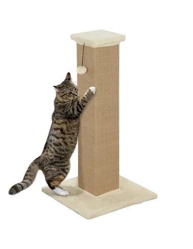 PawHut 81cm Cat Scratcher, Vertical Full Scratcher w/ Natural Jute Rope, Hanging Ball, Soft Plush - Beige