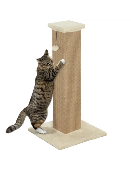 PawHut 81cm Cat Scratcher, Vertical Full Scratcher w/ Natural Jute Rope, Hanging Ball, Soft Plush - Beige