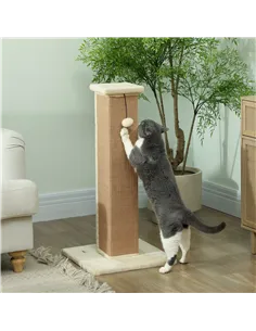 PawHut 81cm Cat Scratcher, Vertical Full Scratcher w/ Natural Jute Rope, Hanging Ball, Soft Plush - Beige 2