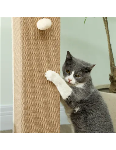 PawHut 81cm Cat Scratcher, Vertical Full Scratcher w/ Natural Jute Rope, Hanging Ball, Soft Plush - Beige