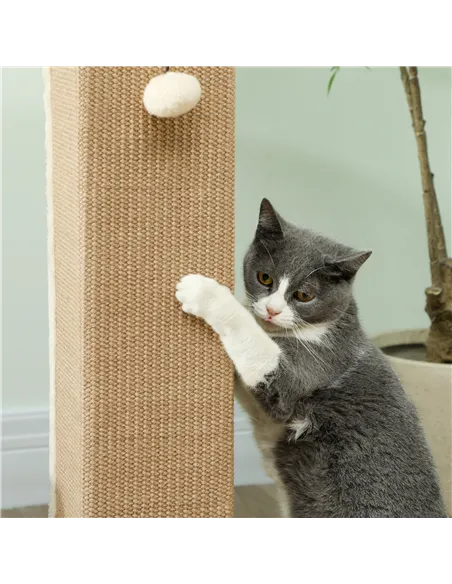PawHut 81cm Cat Scratcher, Vertical Full Scratcher w/ Natural Jute Rope, Hanging Ball, Soft Plush - Beige
