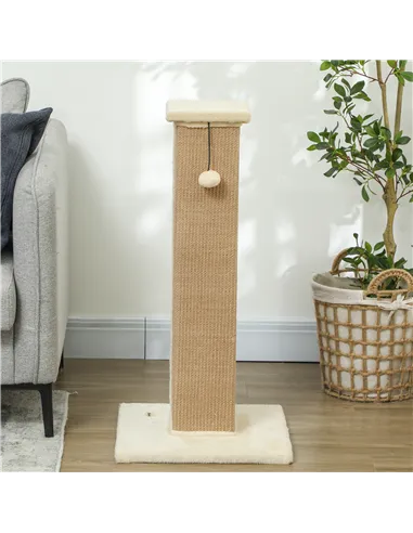 PawHut 81cm Cat Scratcher, Vertical Full Scratcher w/ Natural Jute Rope, Hanging Ball, Soft Plush - Beige