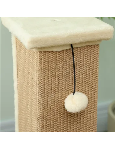 PawHut 81cm Cat Scratcher, Vertical Full Scratcher w/ Natural Jute Rope, Hanging Ball, Soft Plush - Beige
